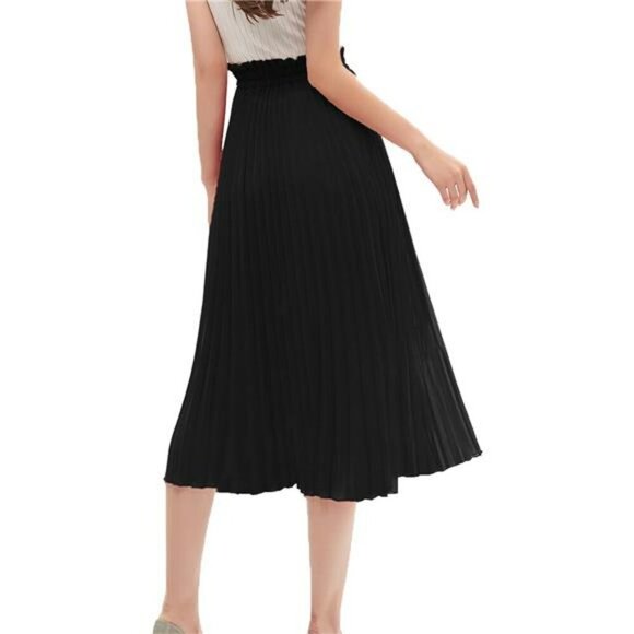 Womens Pleated High Waist A Line Chiffon Midi Skirt Flowy Elastic Waist - Picture 4 of 7